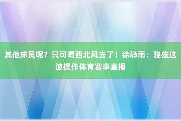 其他球员呢？只可喝西北风去了！徐静雨：骁雄这波操作体育赛事直播